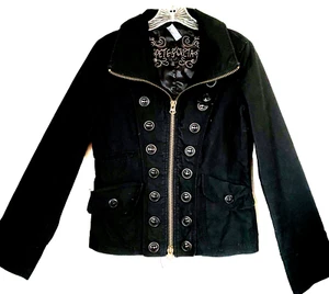 Johnny Was PETE & GRETA Jacket Military Moto w/ Zipper Buttons Pockets Black XS - Picture 1 of 16