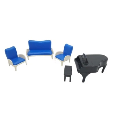 Vintage 1950s Renwal Plastic Blue White Sofa Chairs Piano Dollhouse Furniture - Image 1 of 4