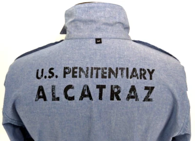 Camisa de cambray ALCATRAZ EE. UU. Penitenciaría para hombre PRISIONERO/INMATE talla M ~ ¡USADA EN EXCELENTE ESTADO! * Foto 1 de 4