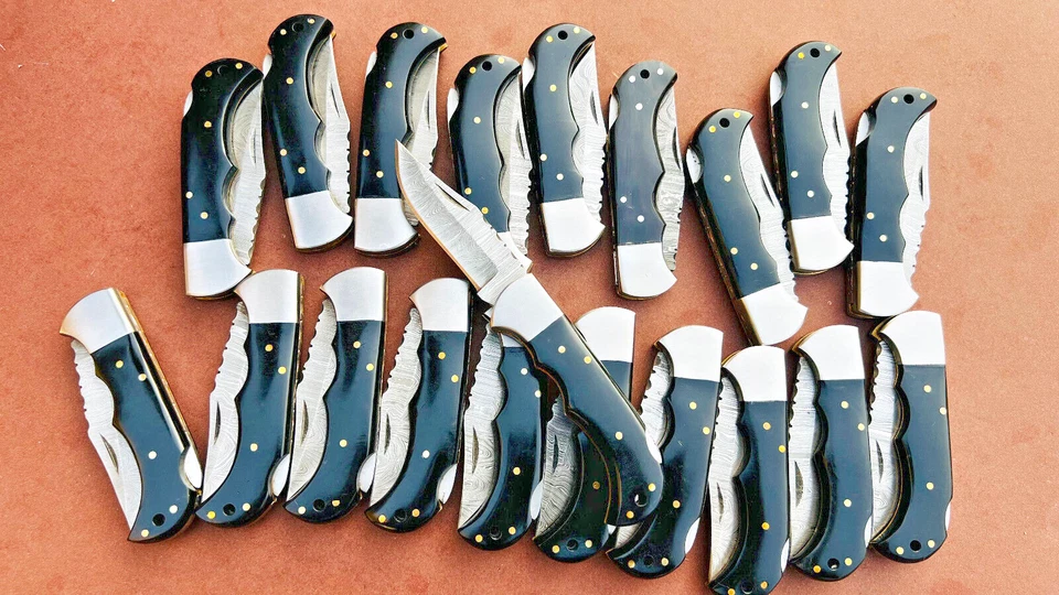Lot of 20 PCS Damascus handmade Back Lock Folding Pocket knife camping Hunting - Image 1 of 4