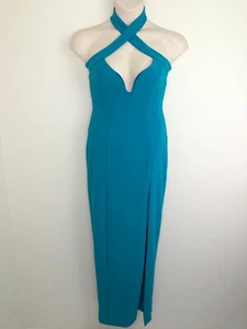 Nookie halter gown dress size medium suits 10-small 12 stretch teal sleeveless - Picture 1 of 8