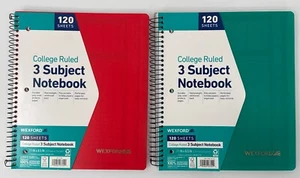 2 Pack Wexford 3 Subject Notebooks College Ruled Red and Green Poly Cover - Picture 1 of 5
