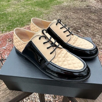 Chanel 18A Beige/Black  Leather/Patent Leather Lace Up Oxford Shoes Size 39.5 - Image 1 of 4