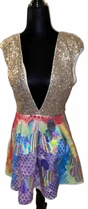 Vestido corto Miss Avenue grande para mujer multicolor lavado a mano solo dorado lentejuelas top - Imagen 1 de 16