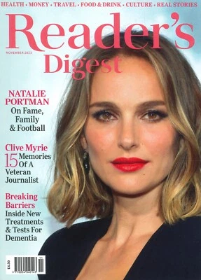 UK Reader's Digest Magazine Natalie Portman, Angélique Kidjo, C. Myrie, Nov 2023 - Imagem 1 de 3