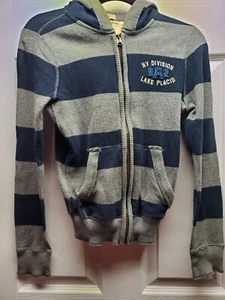 Abercrombie Gray Blue Striped Full Zip Hooded Sweatshirt Jacket size M (10) - Picture 1 of 5