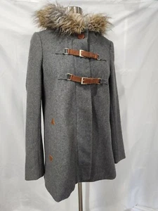 ANTHROPOLOGIE Cartonnier Adare Gray Wool Pea Coat Fur Hood size 2 - Picture 1 of 22