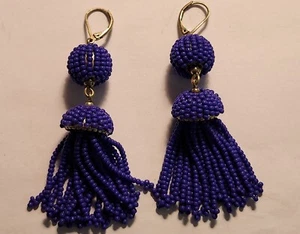 J. Crew Royal Blue Beaded Tassel Earrings - Picture 1 of 3