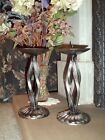 Pair of hand made wrought iron distressed silver candle holders candle sticks