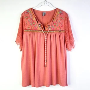 Blank London Anthropologie Top Women LP Pink Coral Embroidery Cottage Bohemian - Picture 1 of 8