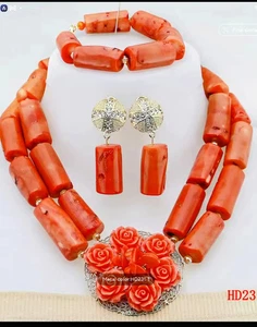 Double Layers Original Coral Nigerian Wedding Beads Jewelry Set Women Coral - Picture 1 of 17