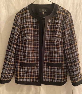 Evan Picone Black Label Blazer Yellow Black Plaid Open Front 3/4 Sleeve Sz 8 - Image 1 of 4