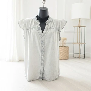 Top Rails lavado ácido cambray volantes manga abullonada abotonada talla XS - Imagen 1 de 8