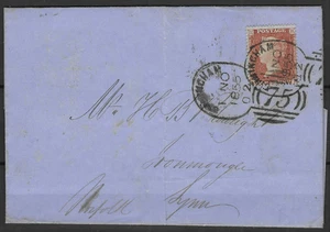 GB 1855 1d Red Plate 3 C4 Perf 16 on Cover w/ Birmingham Spoon Cancel - Picture 1 of 4