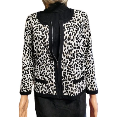 White House Black Market Animal Print Leopard Zip Front Cardigan Size L Career - Image 1 of 4
