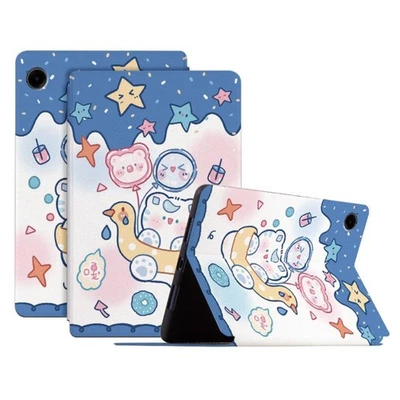 For Galaxy Tab A9 8.7 Smart Cover PU Leather Cartoon Pattern Stand - Swimming - Image 1 of 4