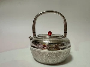 Antigua tetera redonda de plata pura para coleccionistas japoneses de ceremonia del té - Imagen 1 de 7
