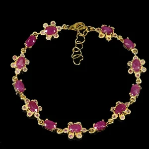 925 Sterling Silver Bracelet Oval Ruby 6x4mm Natural Gemstone Jewelry 7inches - Picture 1 of 14