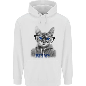 New York City Cat With Glasses Childrens Kids Hoodie - Picture 1 of 3