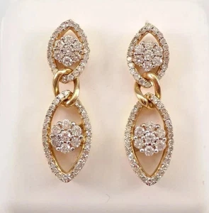 2.10Ct Round Cut Moissanite 14K Yellow Gold Plated Women's Drop/Dangle Earrings - Picture 1 of 3