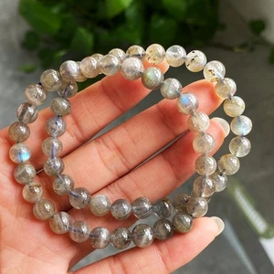 7mm 2Pcs Genuine Natural Labradorite Strong Color Light Beads Bracelet AAA - Picture 1 of 6