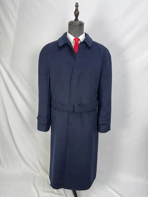 Vintage Men Raglan Sleeve wool Cashmere navy blue Belted Raglan Overcoat 46S 48S - Image 1 of 4