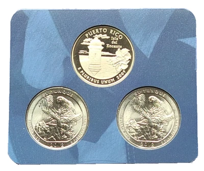 Puerto Rico - 3 pc set-1Proof & 2 El Yunque Quarters - Image 1 of 2