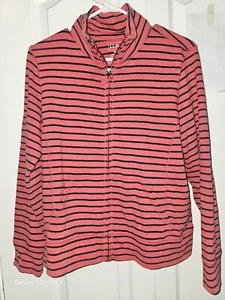 Women's Long Sleeve Red & Black Striped Full Zip Sweater L.L. Bean Medium Petite - Picture 1 of 5