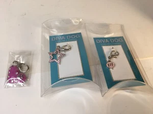 Menge 3 Diva Hund Hundehalsband Charms Neu Strass Stern BFF Rosa Herz Emaille - Bild 1 von 10