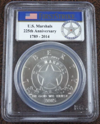 2015-P US Marshals Unc Silver Dollar PCGS MS 70 US Mint First Strike $1 - Image 1 of 2