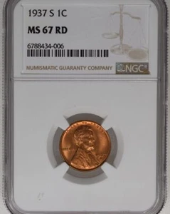 1937 S Lincoln Wheat Cent MS 67 RD NGC - Picture 1 of 3