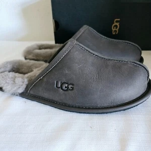 NEW 1158170 MENS 9 THUNDER CLOUD UGG SCUFF LEATHER SLIDES SHEEPSKIN SLIPPERS - Picture 1 of 8