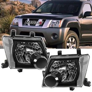 For 2005-2015 Nissan Xterra Halogen Type Headlights Headlamp Black Assembly Set - Picture 1 of 6