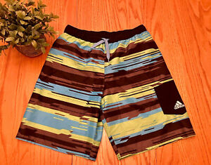 $48 ADIDAS Men M Board Swim Trunks Stripes Black Green Blue Striped Shorts
