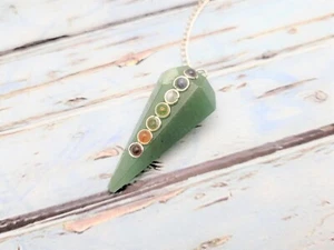 7 Chakra Natural Green Aventurine Pendulum with Chain and Bead / Multi Faceted - Picture 1 of 5