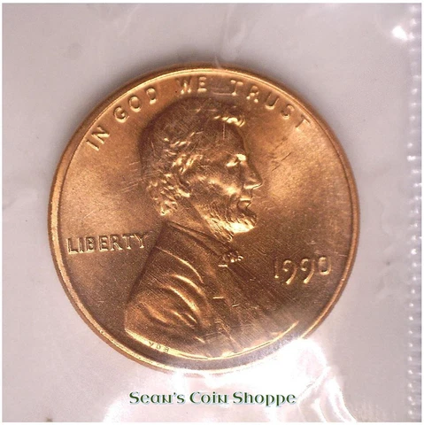 1990 Lincoln Cent Penny 1C Unc BU from Mint Set in Wrap Philadelphia Ships Free! Cover