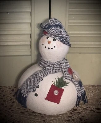 Grubby Primitive Christmas Sweet Snow Man Doll made from a gourd 8" Signed - Image 1 of 4