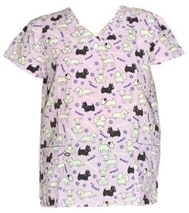 Women's Fashion Medical Nursing Printed Scrub Tops Purple Base Dog 2XL - Picture 1 of 3