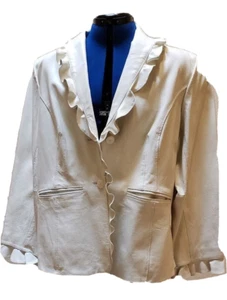 Ruffled Leather Terry Lewis Blazer Ivory White Jacket Women's 1X Plus Size - Picture 1 of 10