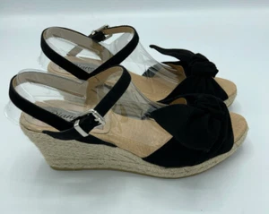 Women's Diane B. Open Toe Wedge Sandal Front Knot Size 9 US / 40 EU Black - Picture 1 of 12