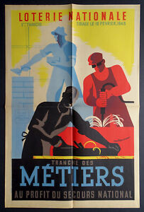 René LETOURNEUR 1943 Affiche or ancienne Lithographie Art déco Industrie Métiers