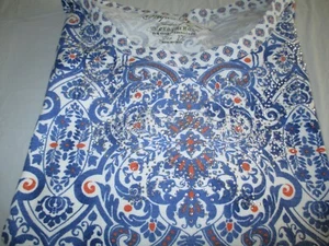 Womens white blue orange 1/2 sleeve shirt sequins Onque Woman 1X - Picture 1 of 2