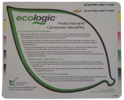 Chevrolet Corvette C7 EcoLogic 2014-2015 pegatina ventana nueva 23170056 Foto 1 de 2