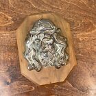 Wonderful Antique Brass Jesus Christ  Wall Plaque Head of Thorns on Wooden Board