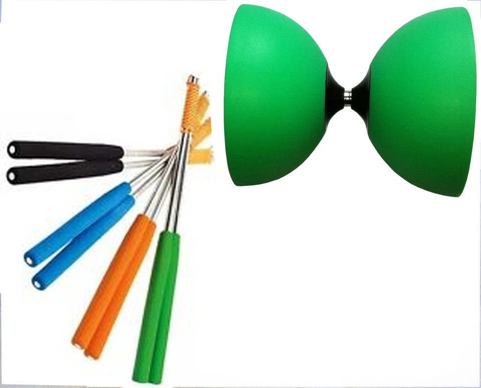 DIABOLONET-KREISZ Henrys Jazz Diabolo Grün mit Tuning Kit von Diabolonet + Henys Alustäbe 325