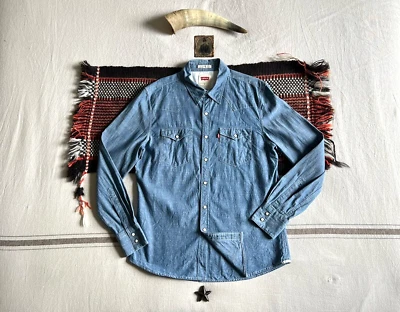 Levi’s Chambray Barstow Shirt M Western NOS BNWOT Vintage 2012 RARE Ivory Snaps - Image 1 of 4