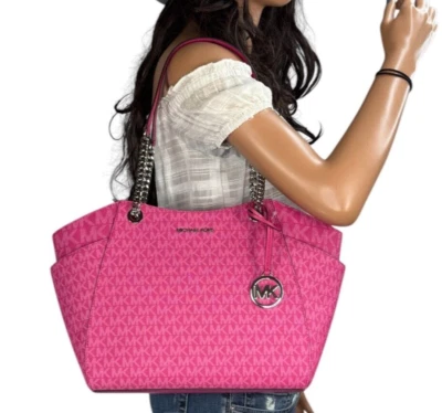 MICHAEL KORS JET SET TRAVEL LARGE SHOULDER CHAIN TOTE BAG MK DRAGON FRUIT - Image 1 of 4