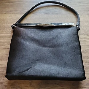 Vintage Lewis Crown Bag Satin Black Evening Clutch Rhinestone Clasp - Picture 1 of 10