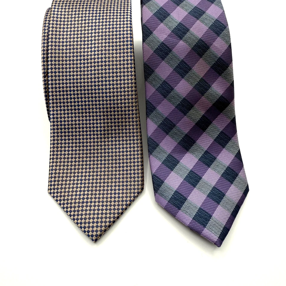 Lote de 2 corbatas Nautica para hombre talla única púrpura azul marino a cuadros tostado micro cuadros Foto 1 de 4