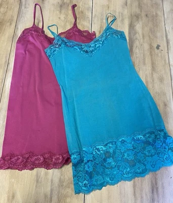 2 Sexy Mini Vestidos Sin Mangas Sello Húmedo Lencería Ropa de Salón M Encaje Elastizado Azul Rosa Foto 1 de 4